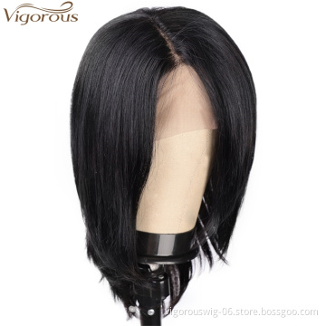 Vigorous Top Quality Lace Frontal Wigs Short Straight Black Human hair Wigs for White Women Middle Part Wigs Wholesale Price